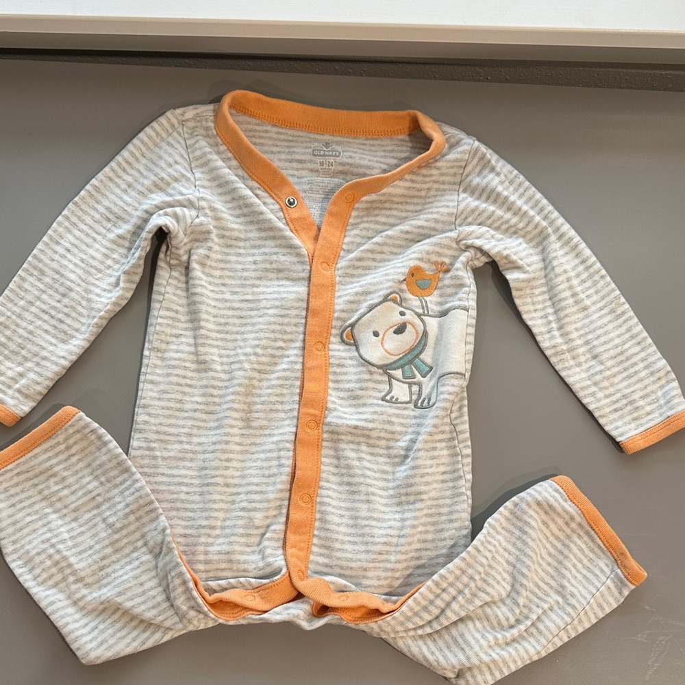 Old Navy Gray & Orange Striped Baby Romper